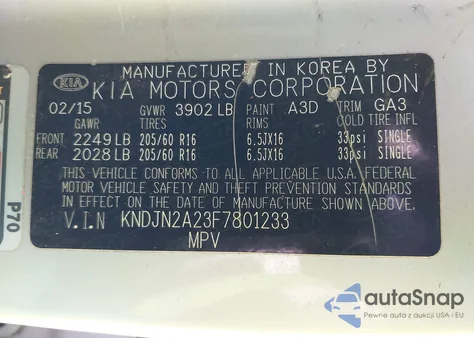 2015 Kia Soul from USA, damaged, VIN KNDJN2A23F7801233